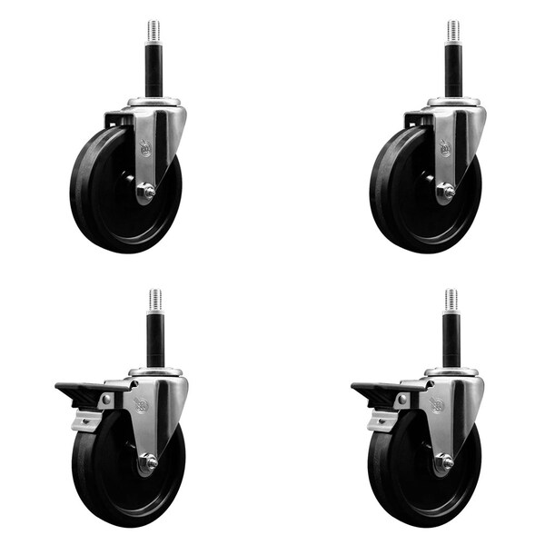 5'' Phenolic Wheel Swivel 3/4'' Expanding Stem Caster Set 2 Brakes, 4PK
